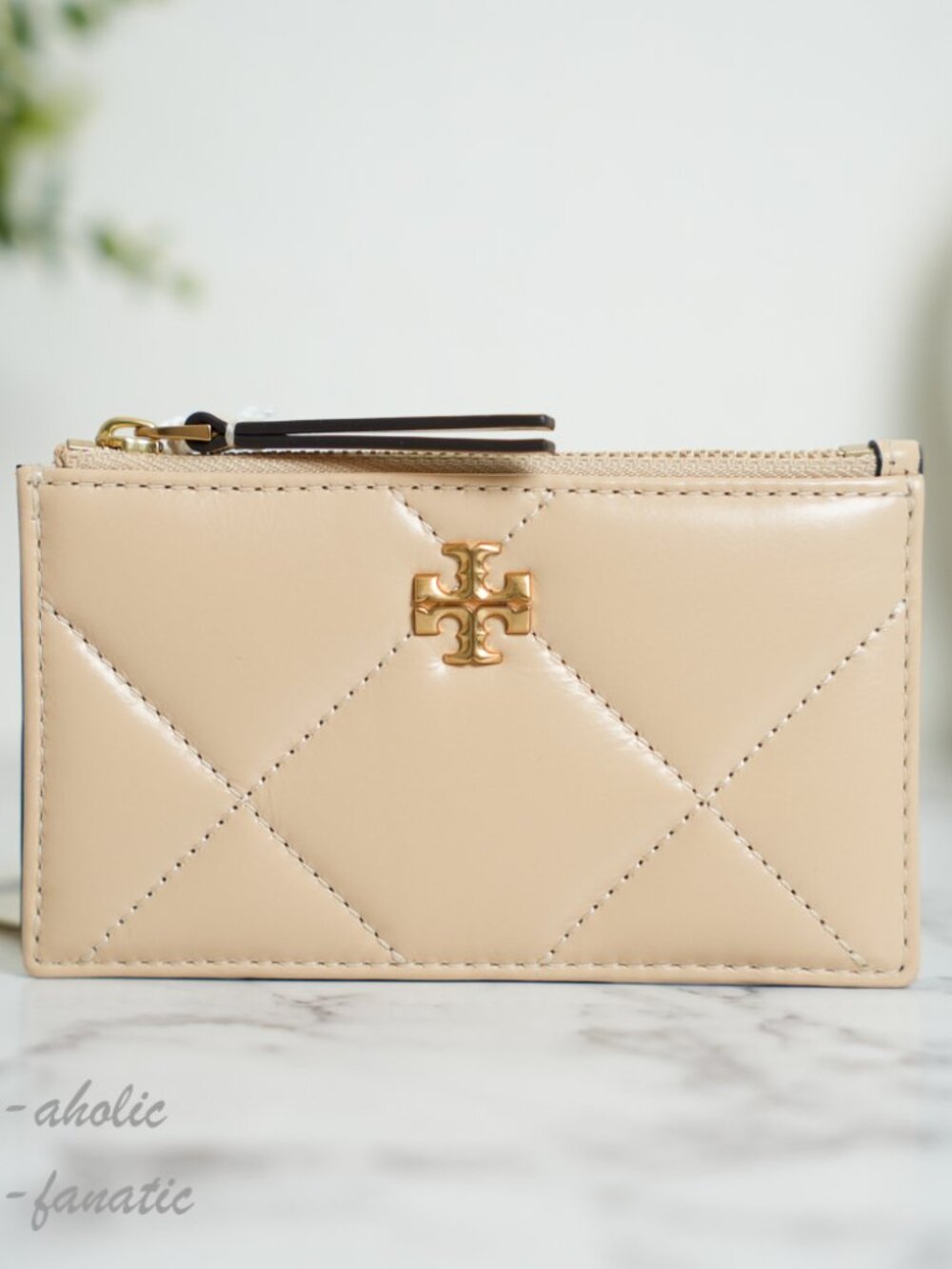 Tory Burch Kira Diamond Quilt Zip Card Case in Vanilla Soft Serve NWT - Picture 2 of 7
